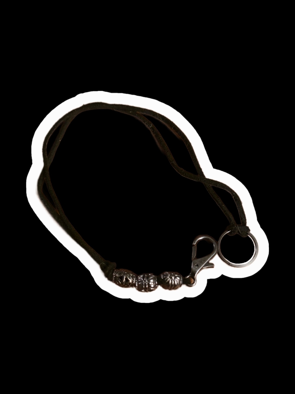 Black Suede Necklace with Decorative Metal Beads and Clasp